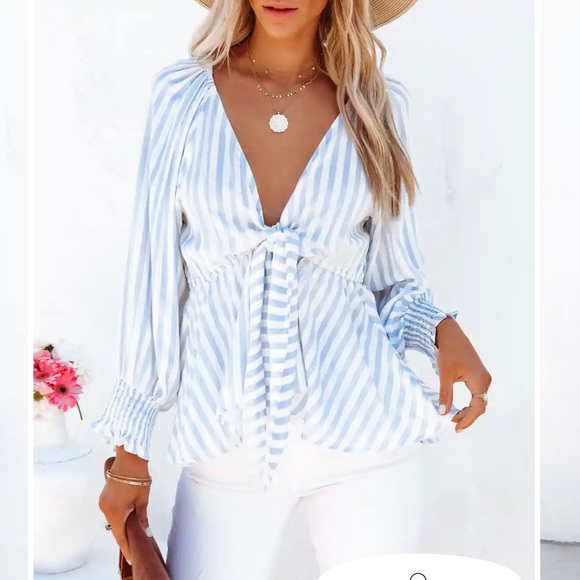 Vici Tops - NWT Vici Regatta Striped Smocked Toe blouse size xl